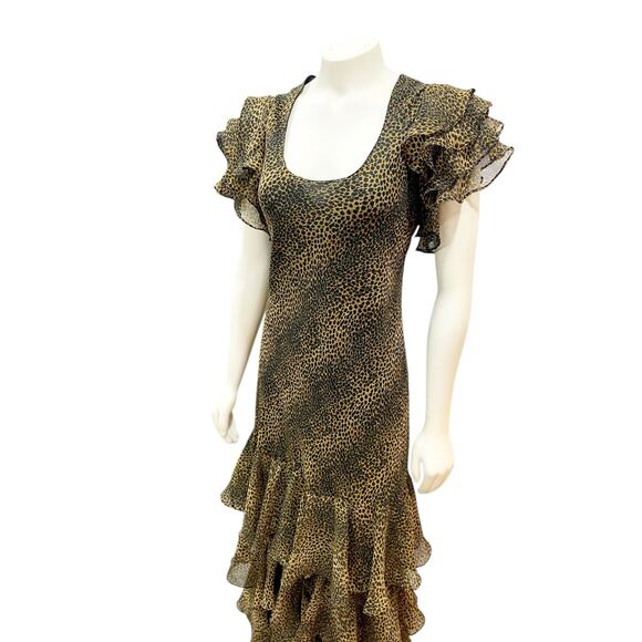 Newport News Shape FX Leopard Ruffle Maxi Gown Sz 14 - Picture 4 of 10